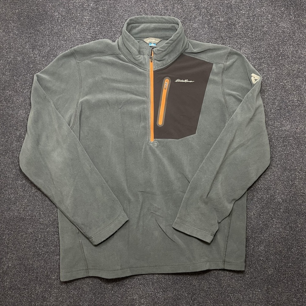 Eddie Bauer First‎ Ascent Sweater Mens Large Gray Colorblock 1/4 Zip Fleece Top